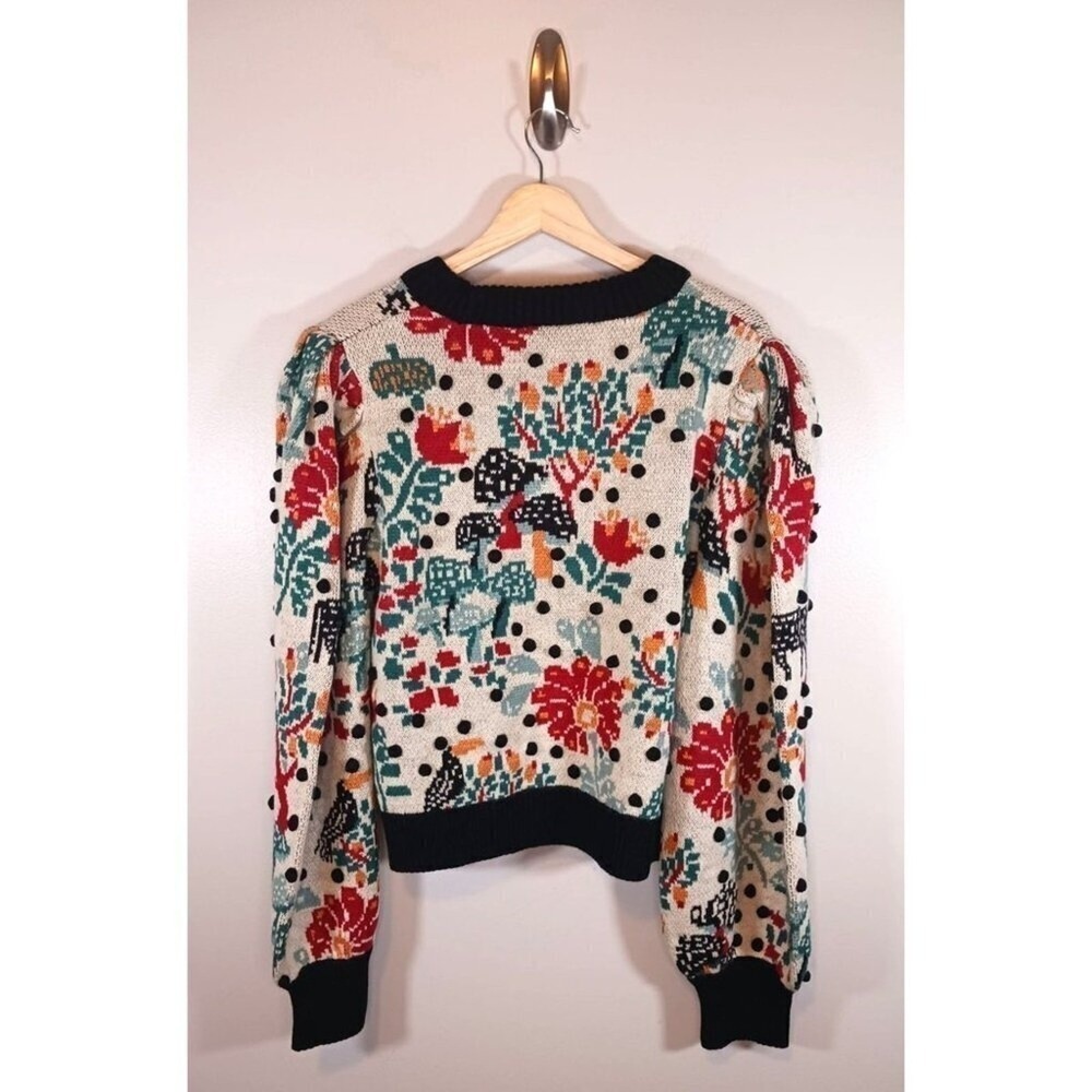 Farm Rio Botanical Mushroom Sweater Womens XL NWT Whimsical Cropped Knit - Picture 2 of 4